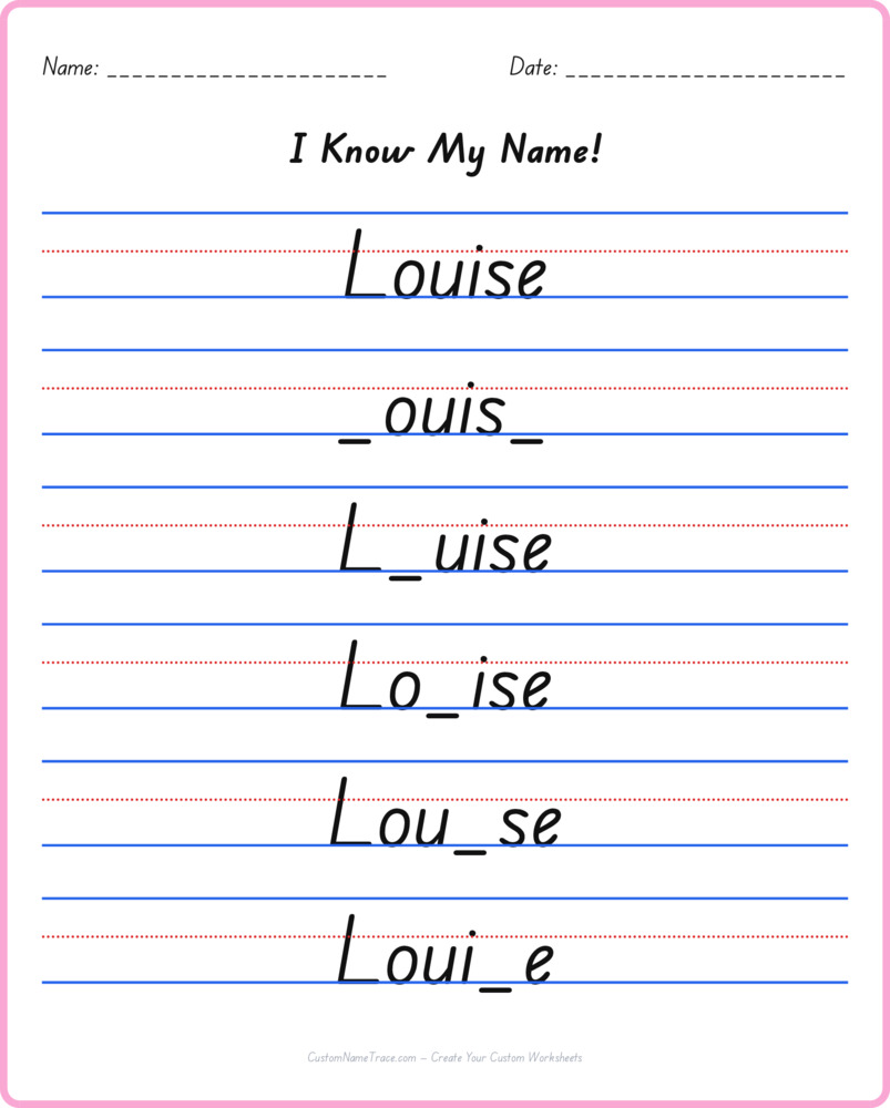 Free Louise custom name tracing - fill-in-the-blank free worksheet