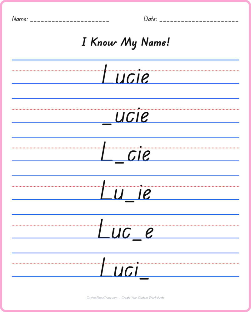 Free Lucie custom name tracing - fill-in-the-blank free worksheet