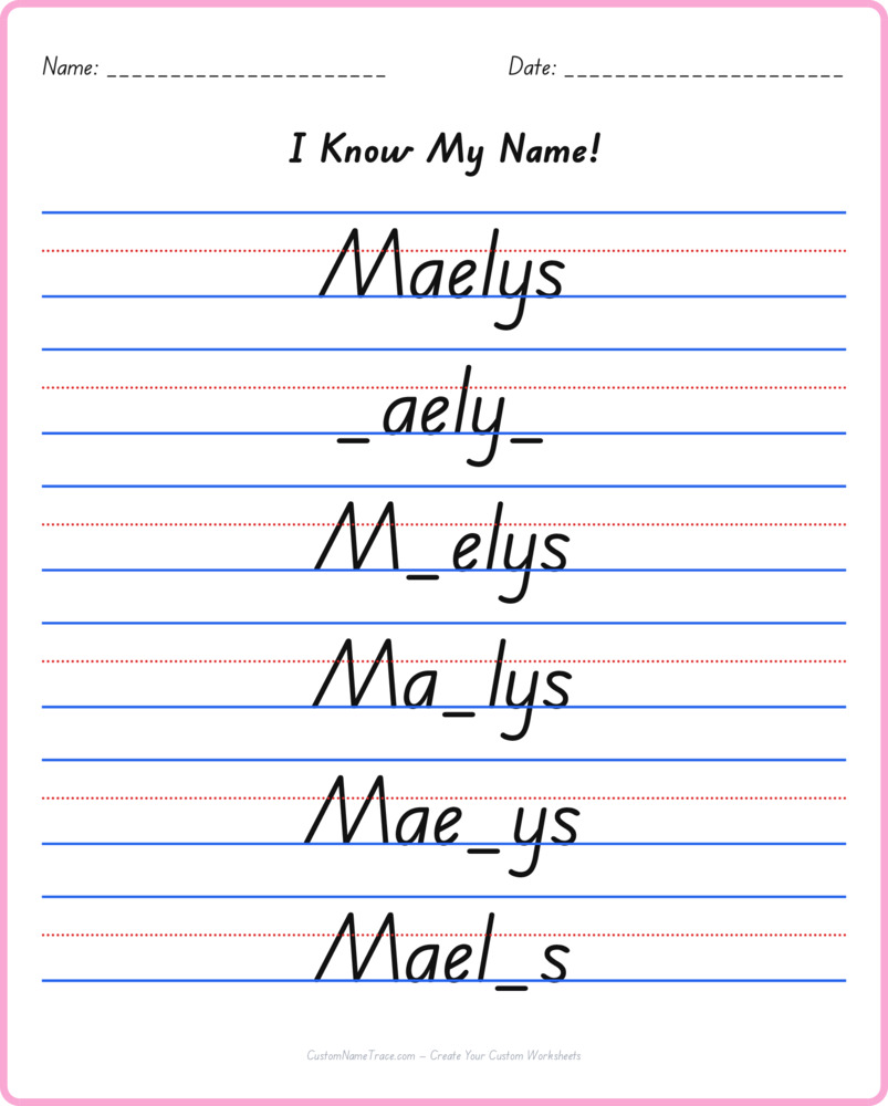 Free Maelys custom name tracing - fill-in-the-blank free worksheet