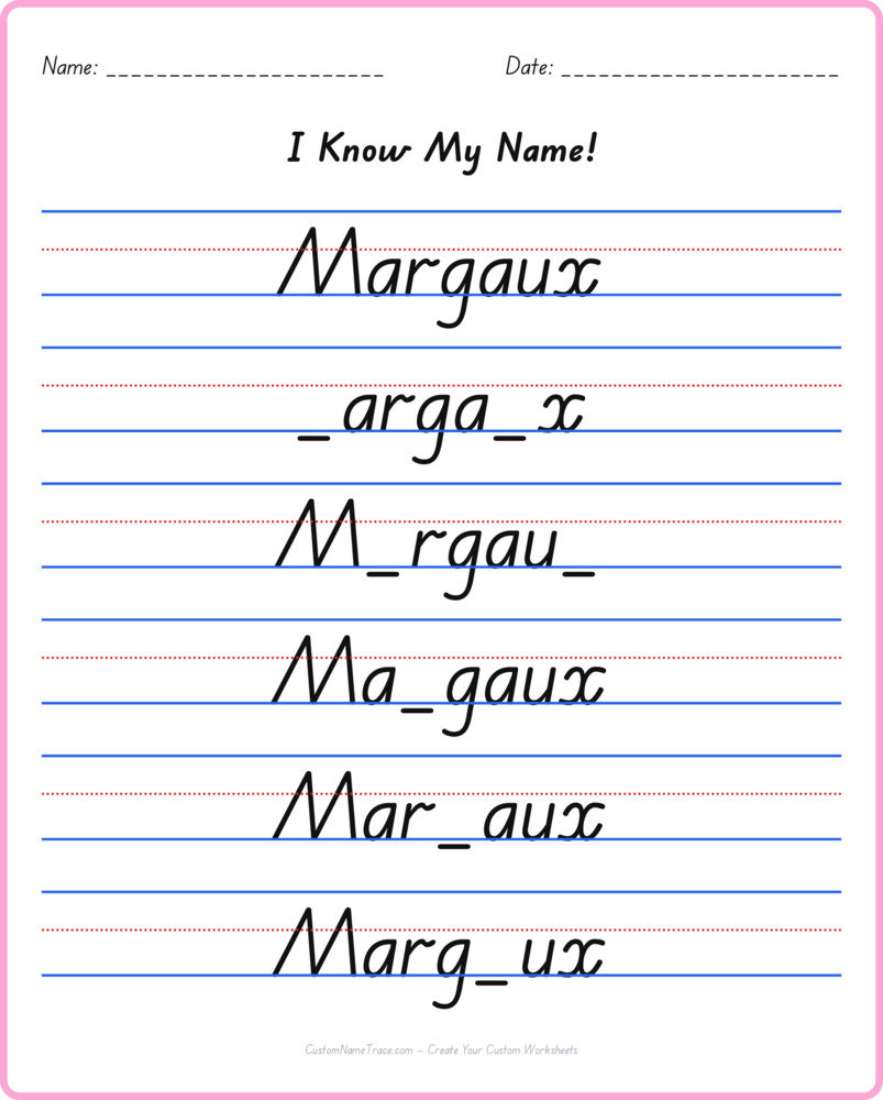 Free Margaux custom name tracing - fill-in-the-blank free worksheet