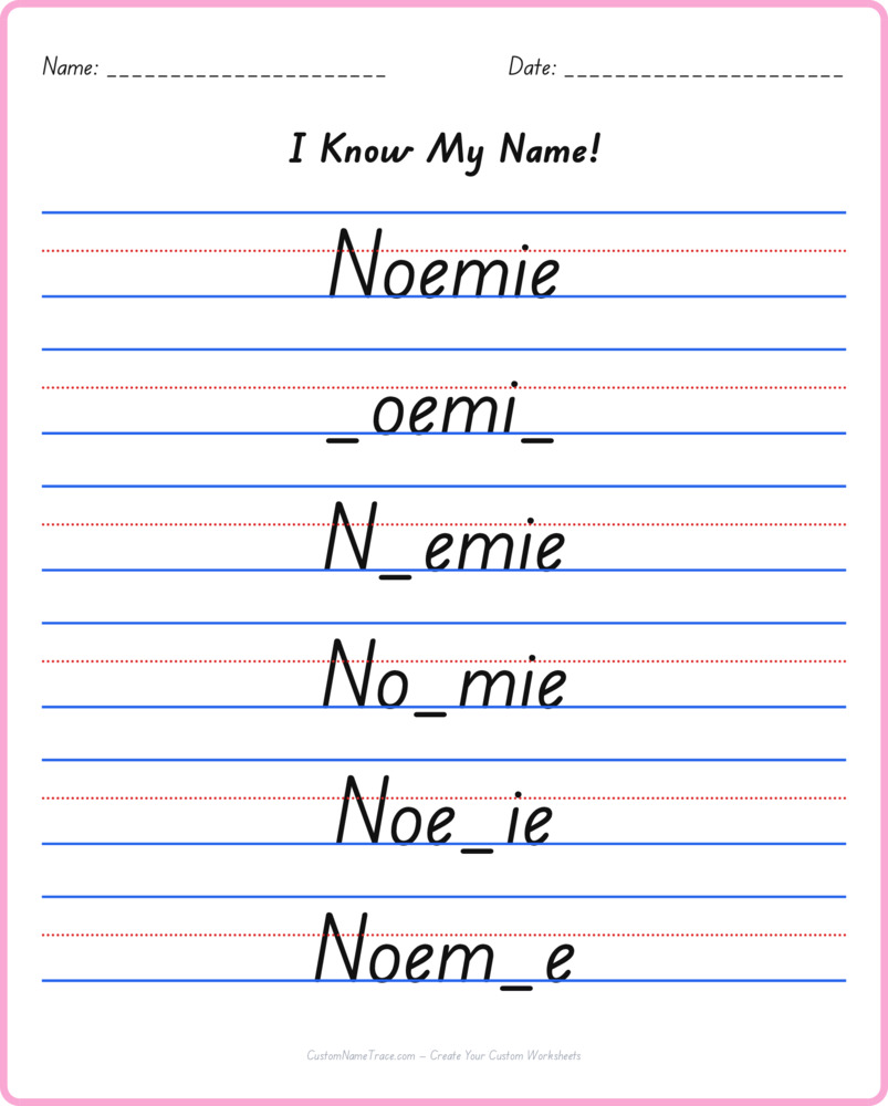 Free Noemie custom name tracing - fill-in-the-blank free worksheet