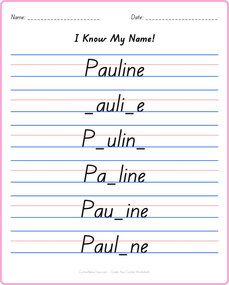 Free Pauline custom name tracing - fill-in-the-blank free worksheet