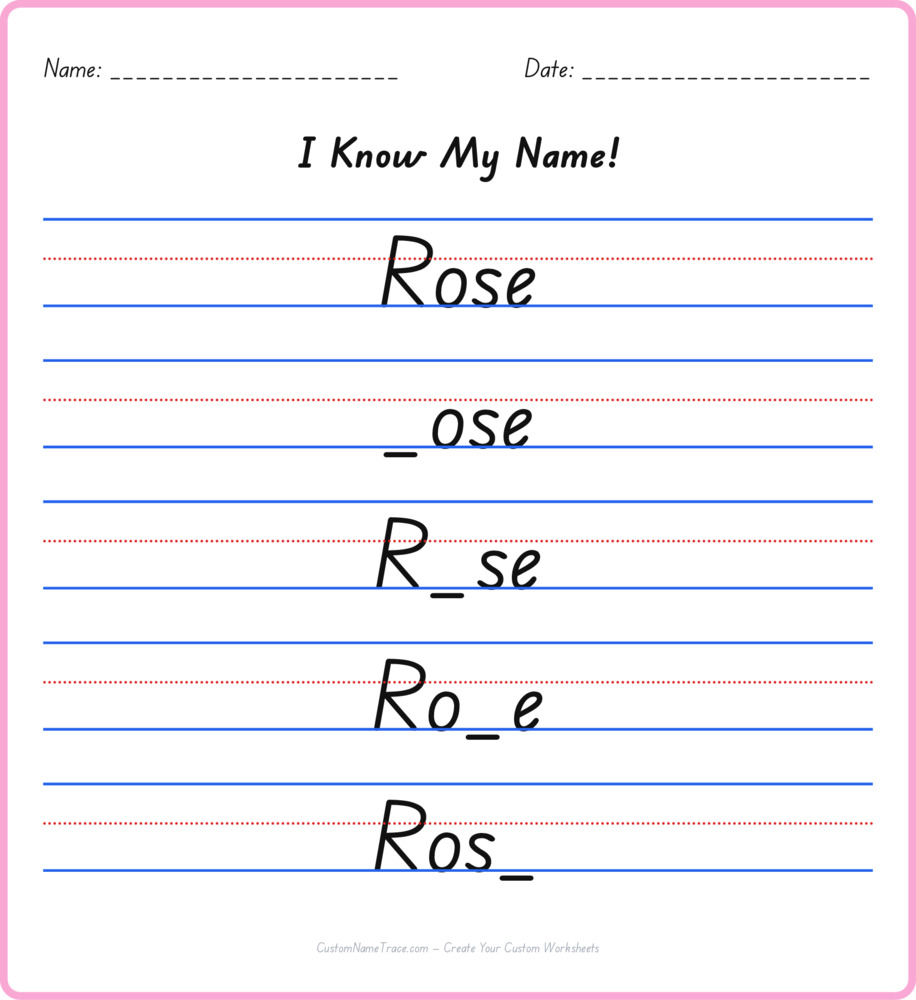Free Rose custom name tracing - fill-in-the-blank free worksheet