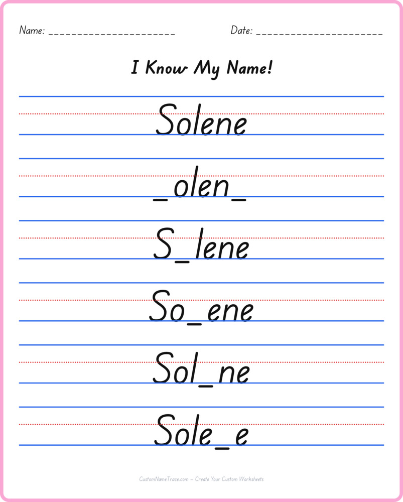 Free Solene custom name tracing - fill-in-the-blank free worksheet