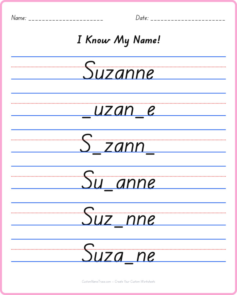 Free Suzanne custom name tracing - fill-in-the-blank free worksheet