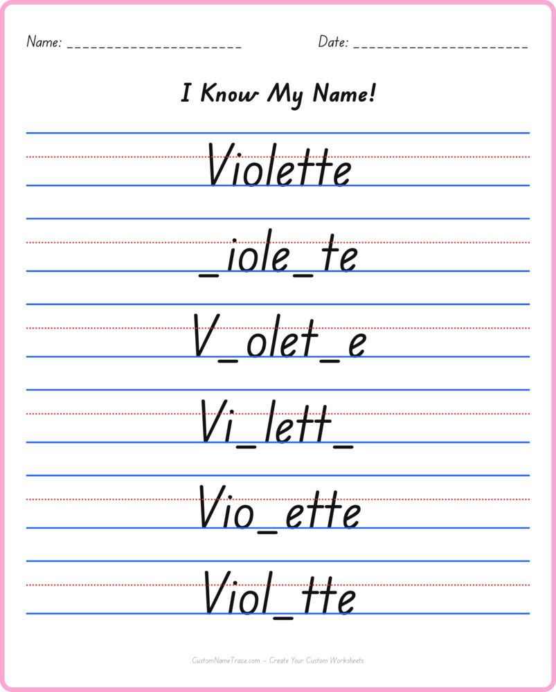 Free Violette custom name tracing - fill-in-the-blank free worksheet