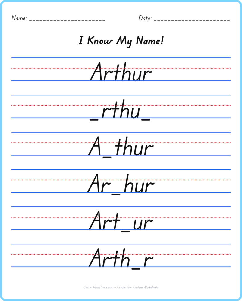 Free Arthur custom name tracing - fill-in-the-blank free worksheet