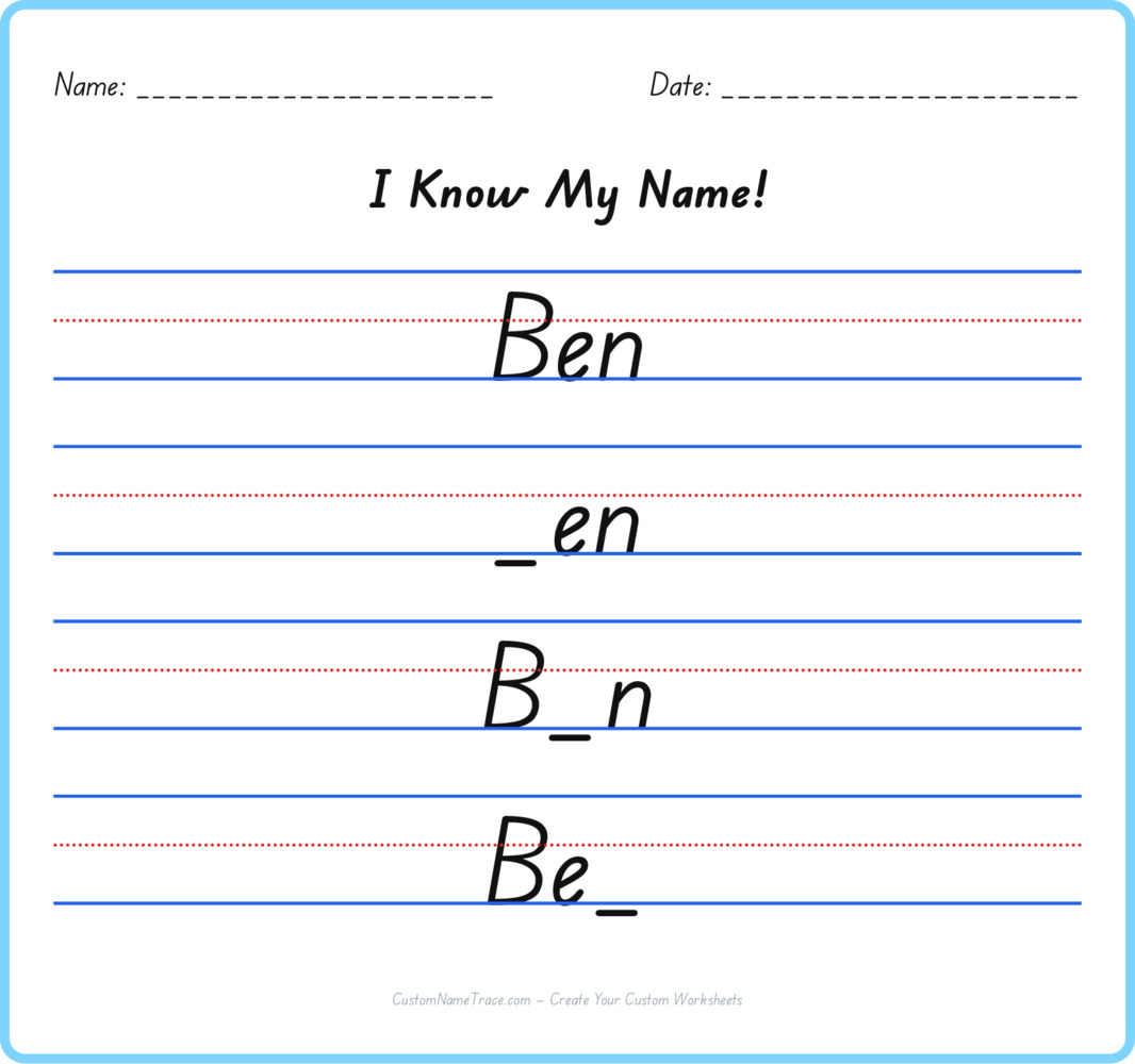Free Ben custom name tracing - fill-in-the-blank free worksheet