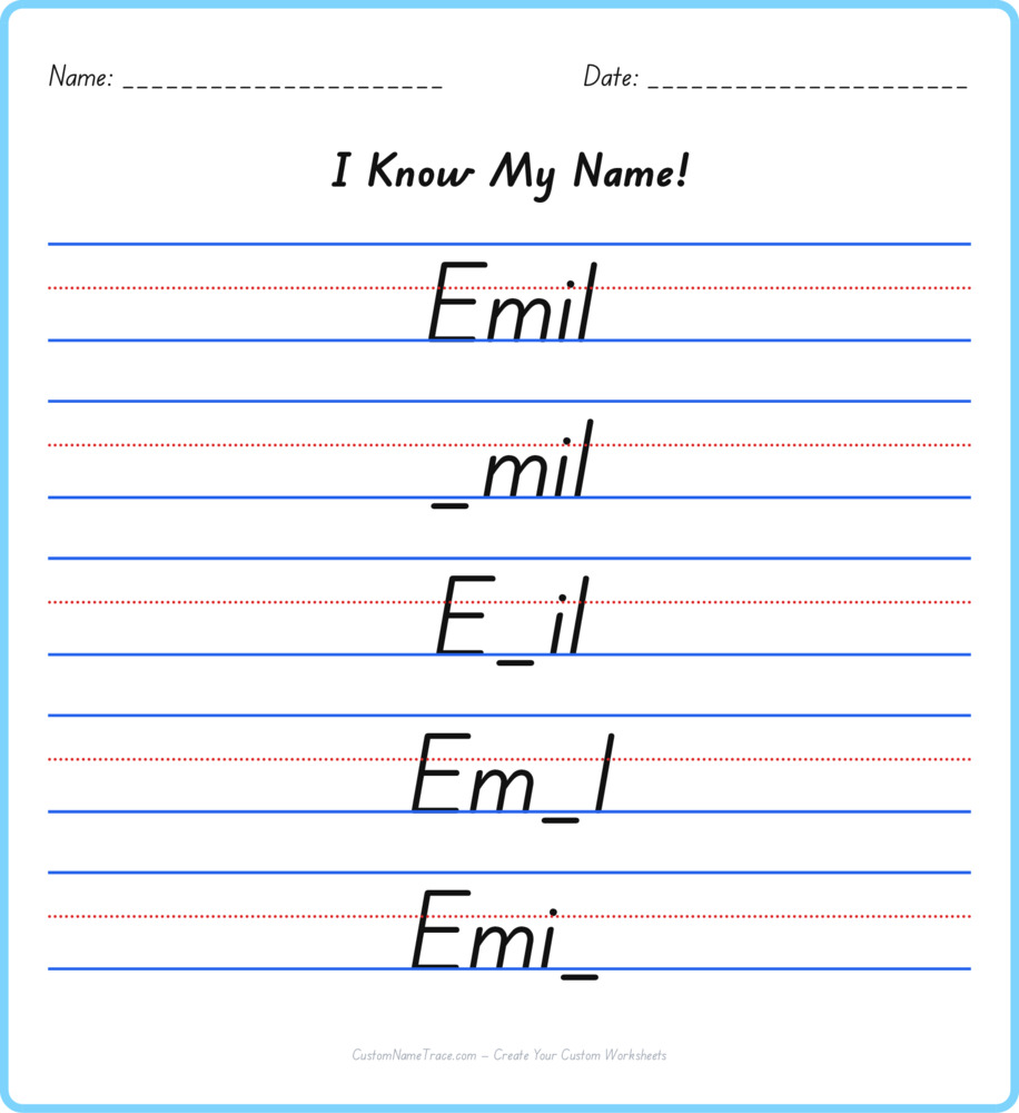 Free Emil custom name tracing - fill-in-the-blank free worksheet