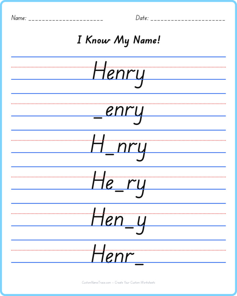 Free Henry custom name tracing - fill-in-the-blank free worksheet