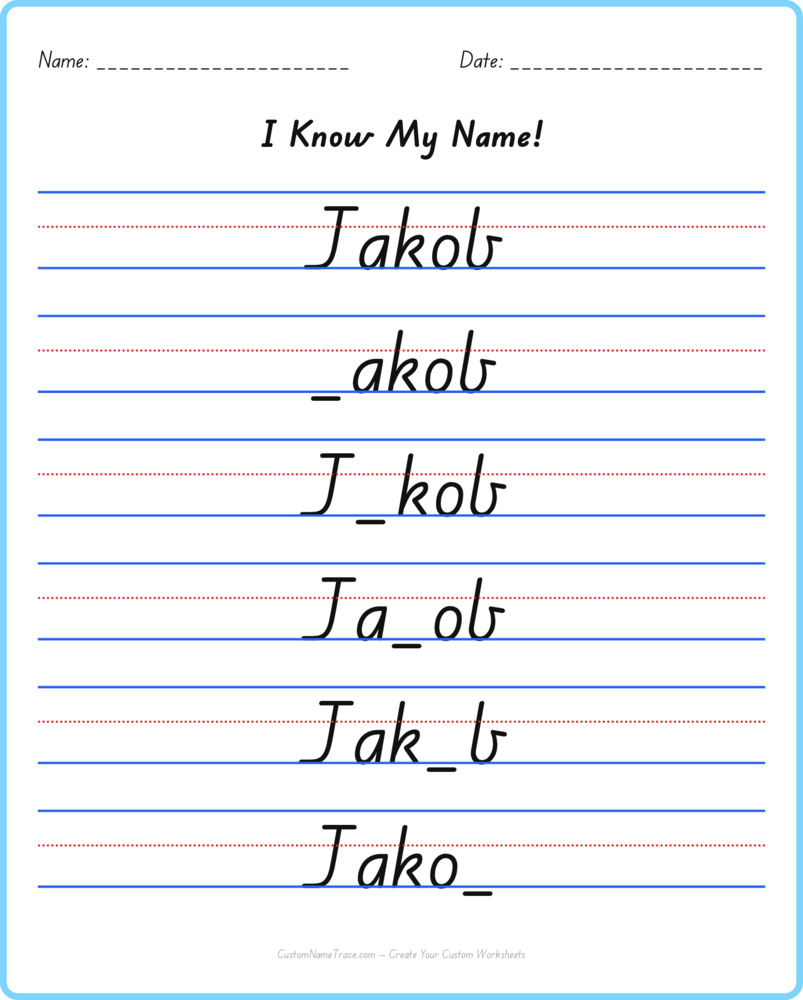 Free Jakob custom name tracing - fill-in-the-blank free worksheet