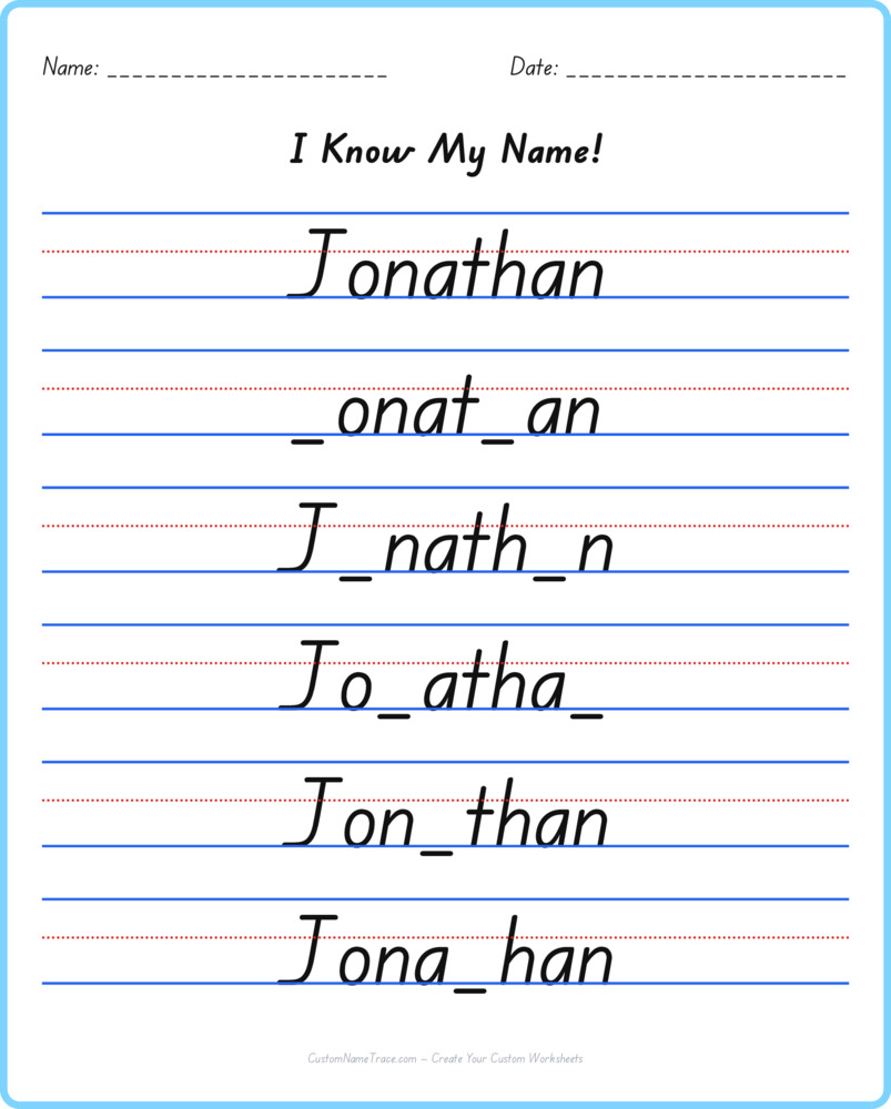 Free Jonathan custom name tracing - fill-in-the-blank free worksheet