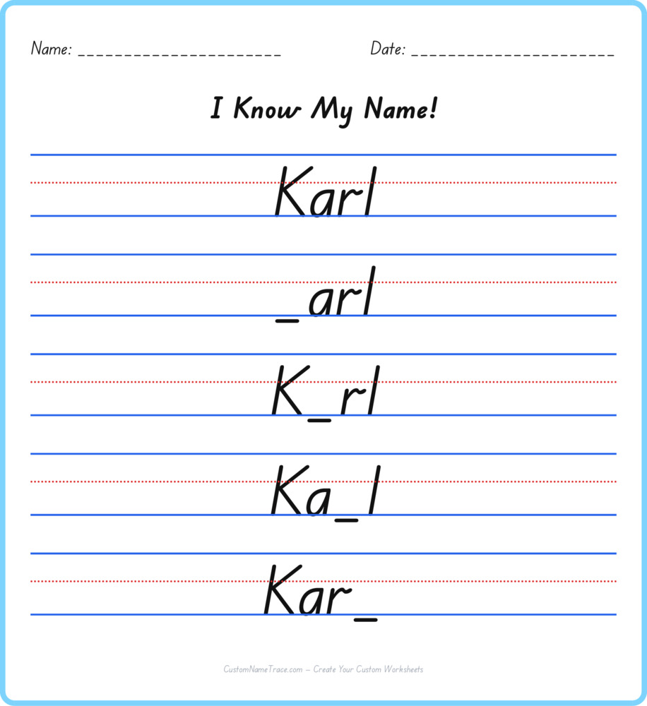 Free Karl custom name tracing - fill-in-the-blank free worksheet