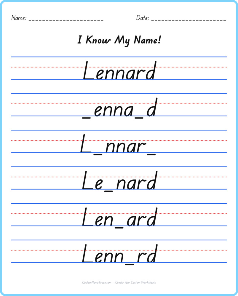 Free Lennard custom name tracing - fill-in-the-blank free worksheet