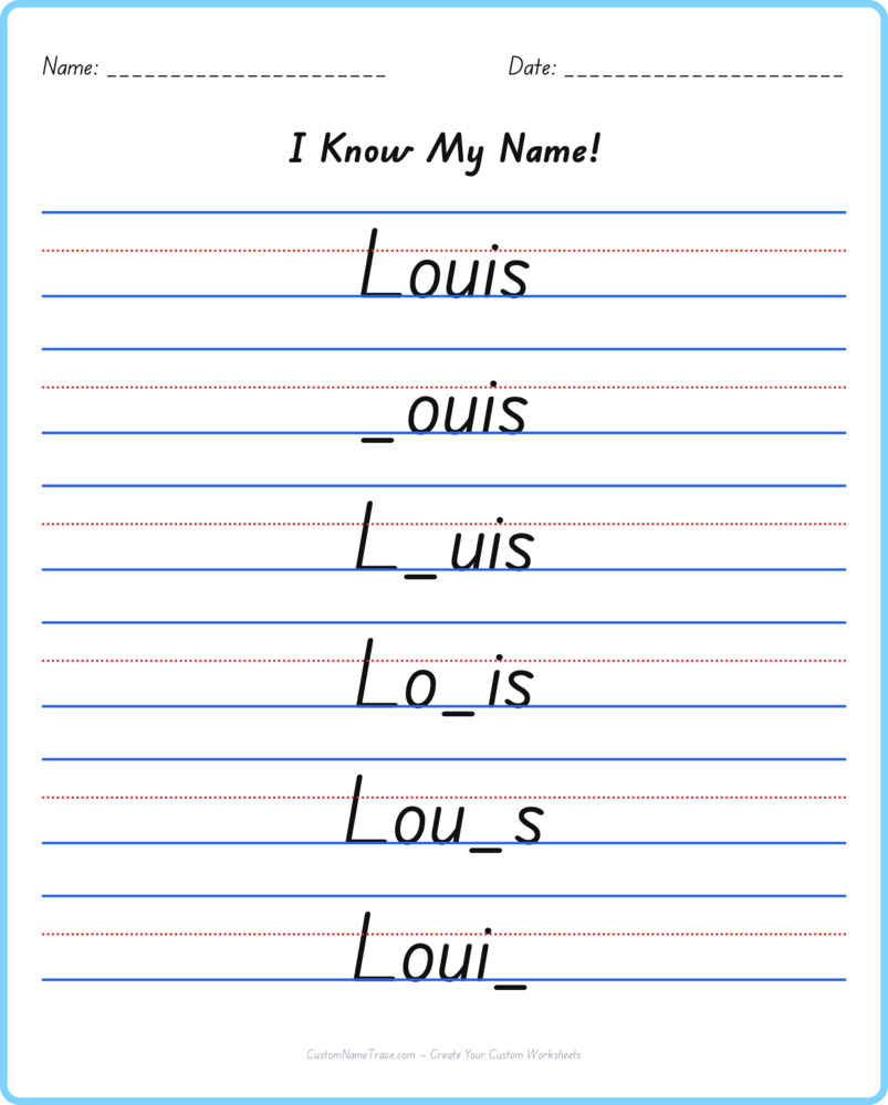 Free Louis custom name tracing - fill-in-the-blank free worksheet