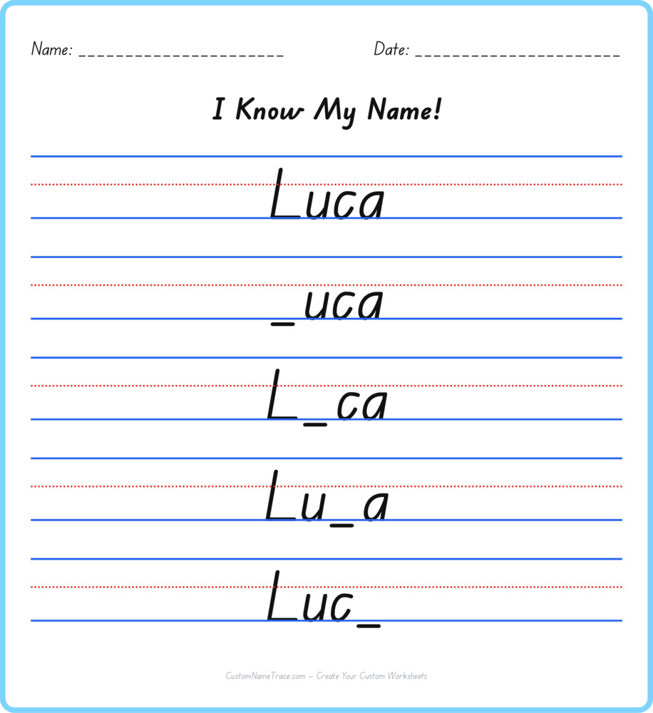 Free Luca custom name tracing - fill-in-the-blank free worksheet