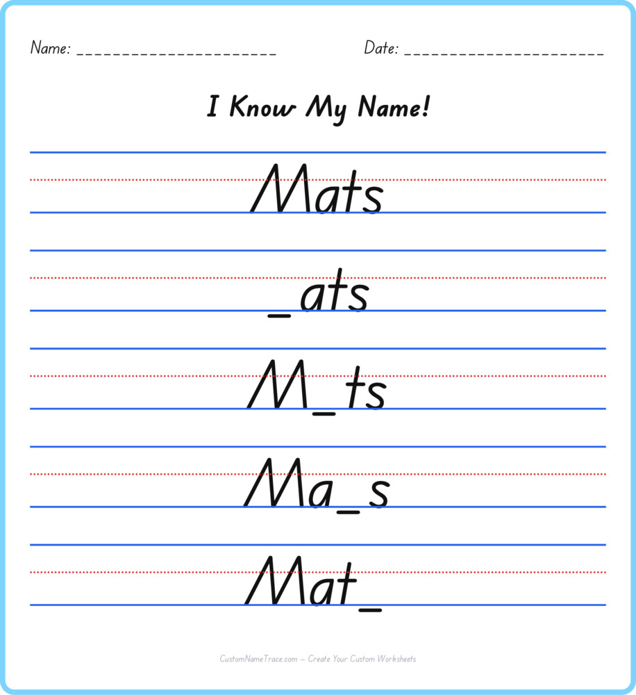 Free Mats custom name tracing - fill-in-the-blank free worksheet