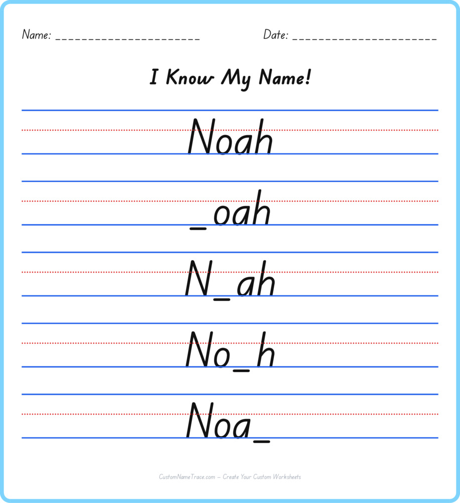 Free Noah custom name tracing - fill-in-the-blank free worksheet