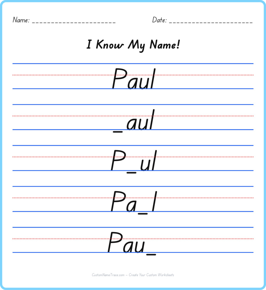 Free Paul custom name tracing - fill-in-the-blank free worksheet