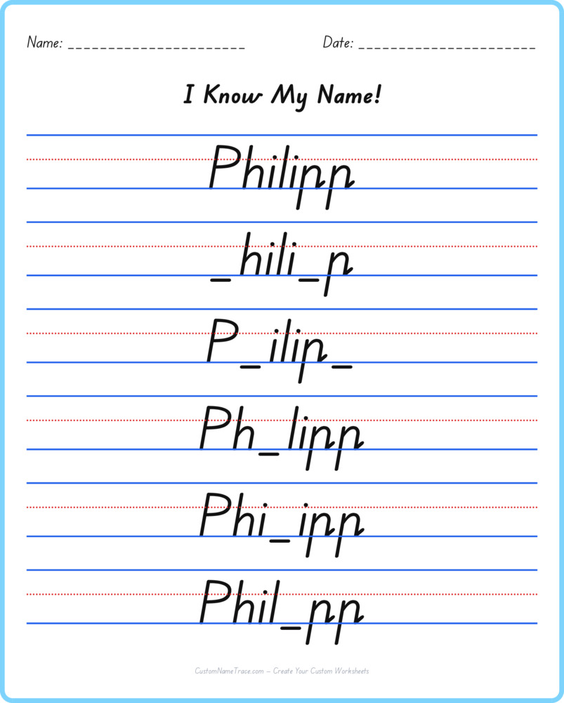 Free Philipp custom name tracing - fill-in-the-blank free worksheet