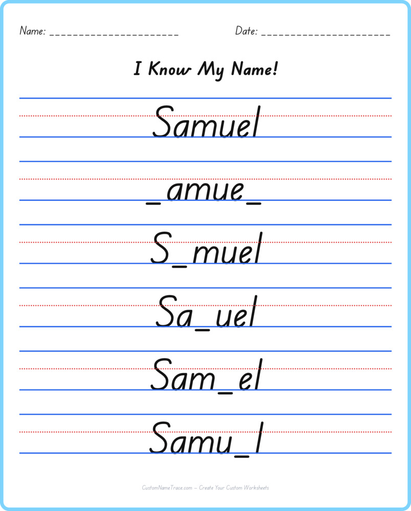 Free Samuel custom name tracing - fill-in-the-blank free worksheet