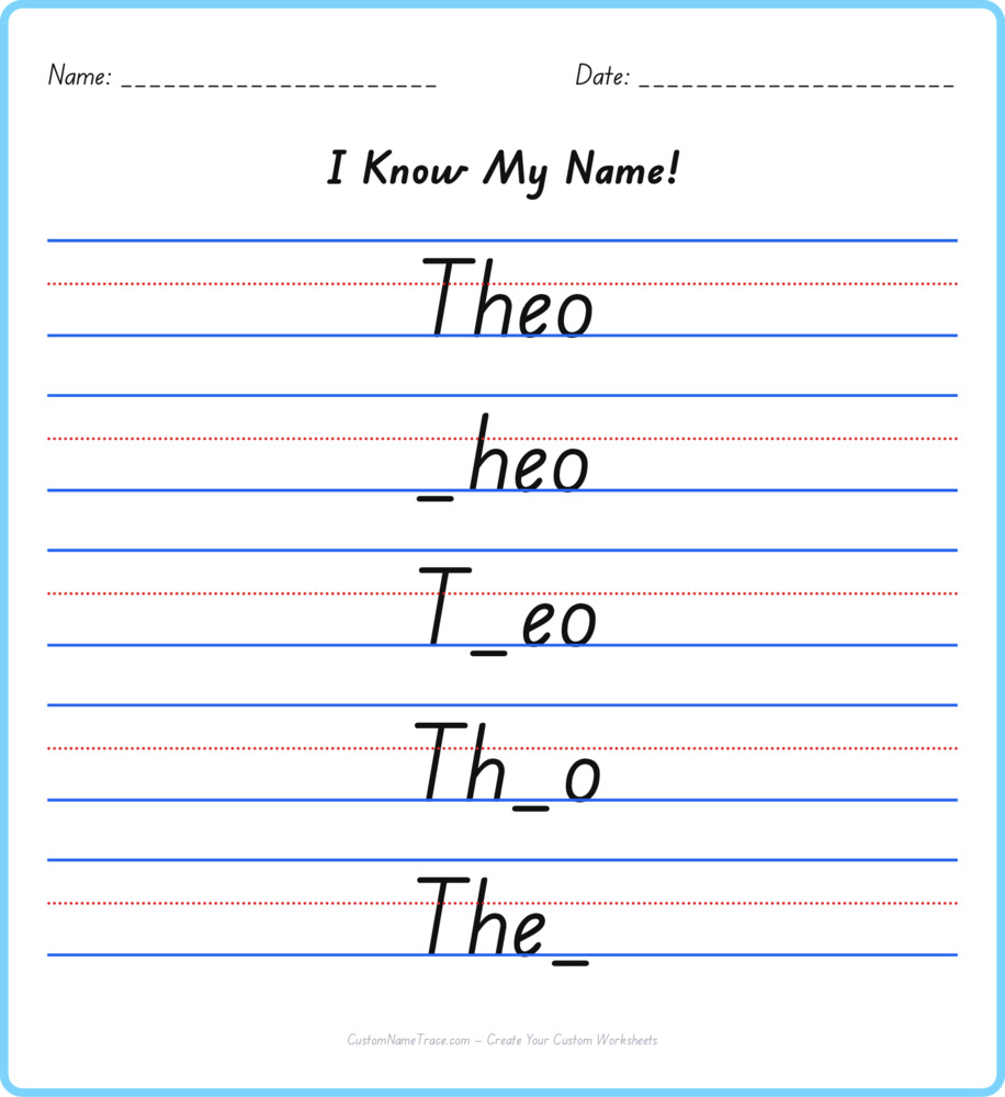 Free Theo custom name tracing - fill-in-the-blank free worksheet