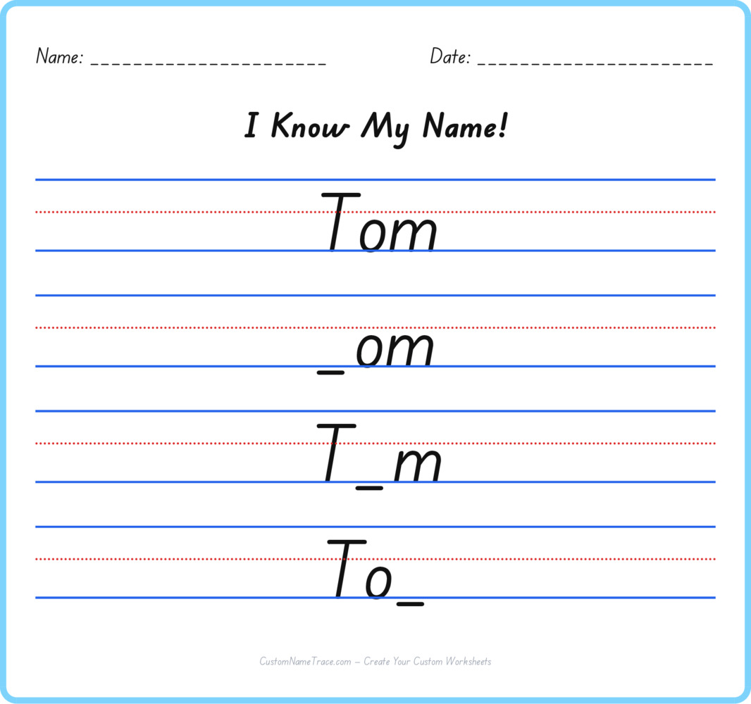 Free Tom custom name tracing - fill-in-the-blank free worksheet