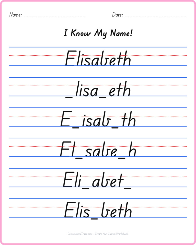 Free Elisabeth custom name tracing - fill-in-the-blank free worksheet