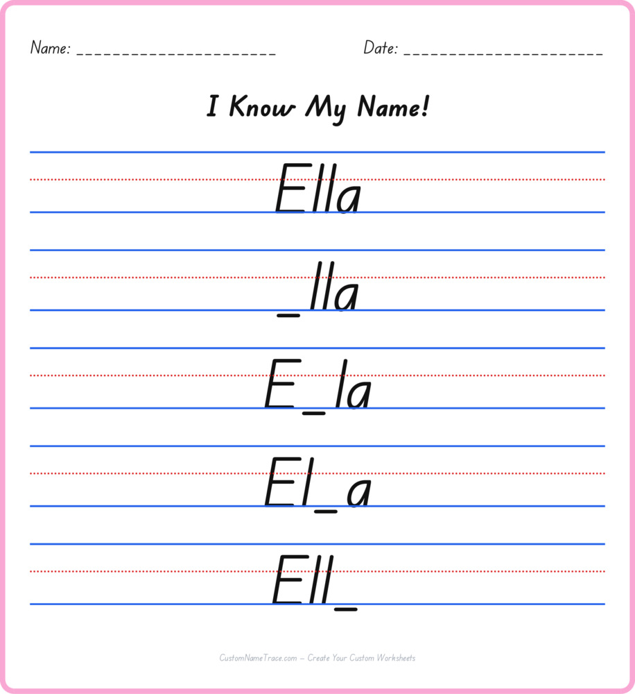 Free Ella custom name tracing - fill-in-the-blank free worksheet