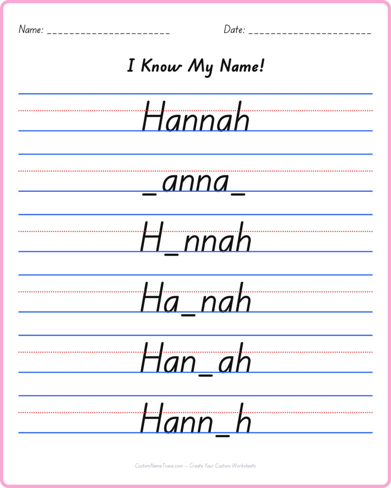 Free Hannah custom name tracing - fill-in-the-blank free worksheet