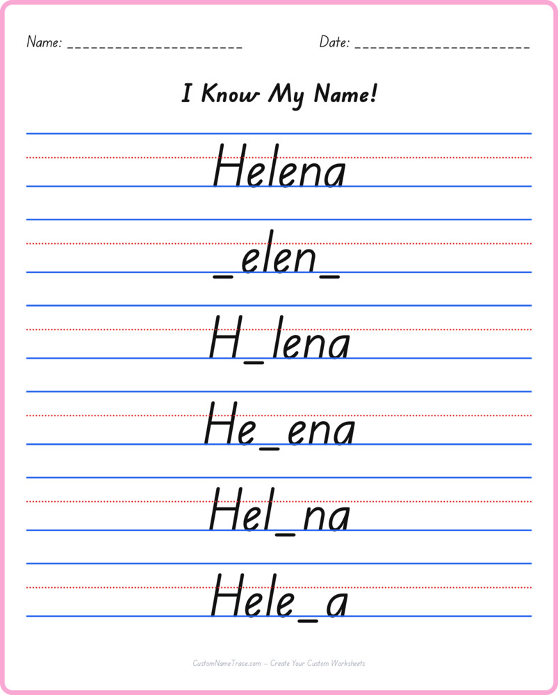 Free Helena custom name tracing - fill-in-the-blank free worksheet