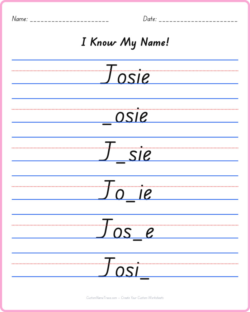 Free Josie custom name tracing - fill-in-the-blank free worksheet