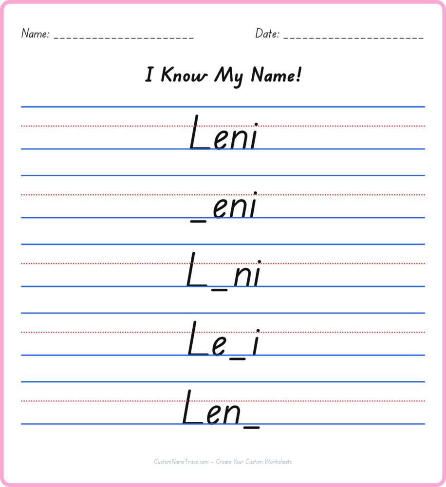 Free Leni custom name tracing - fill-in-the-blank free worksheet