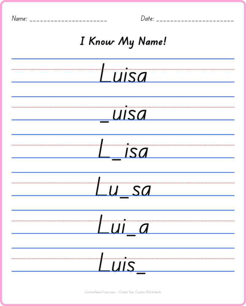 Free Luisa custom name tracing - fill-in-the-blank free worksheet