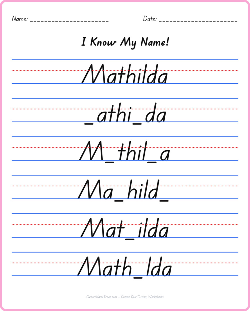 Free Mathilda custom name tracing - fill-in-the-blank free worksheet