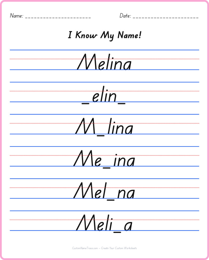 Free Melina custom name tracing - fill-in-the-blank free worksheet