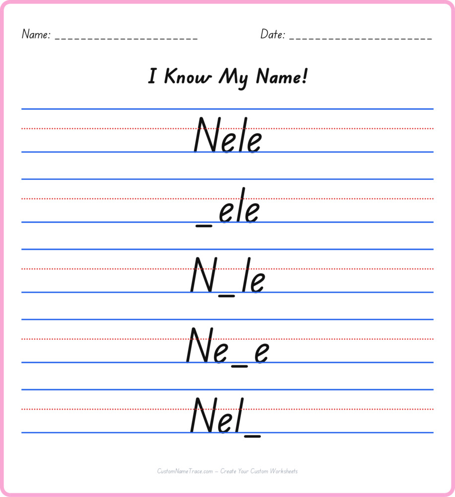 Free Nele custom name tracing - fill-in-the-blank free worksheet