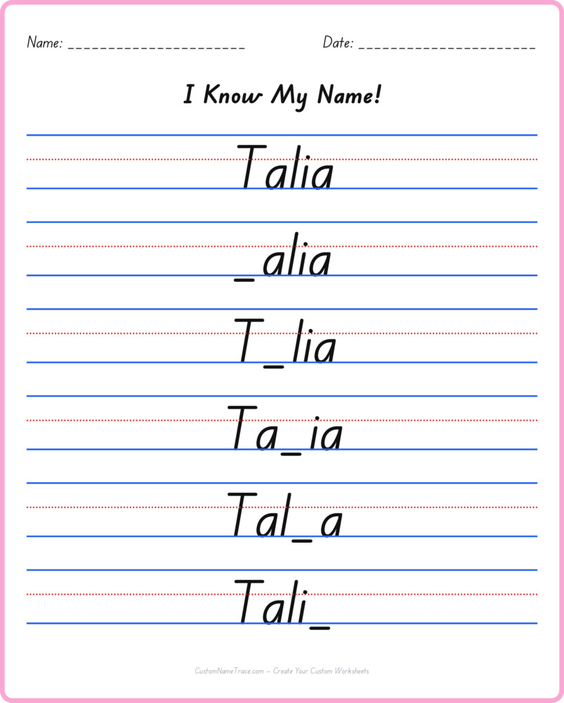 Free Talia custom name tracing - fill-in-the-blank free worksheet