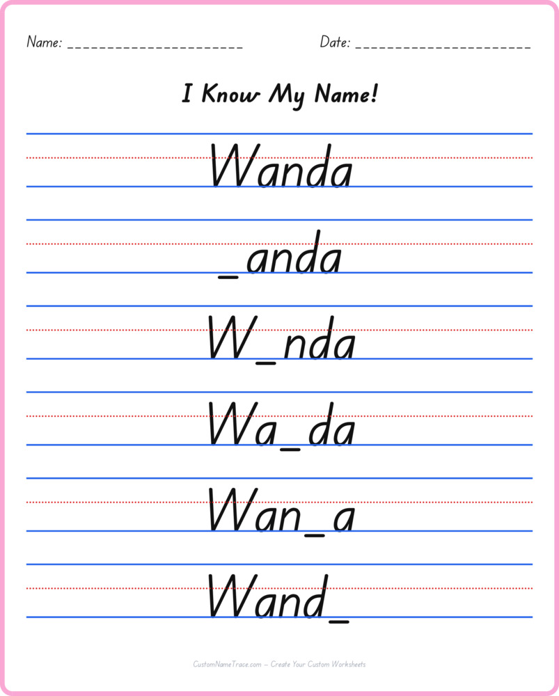 Free Wanda custom name tracing - fill-in-the-blank free worksheet