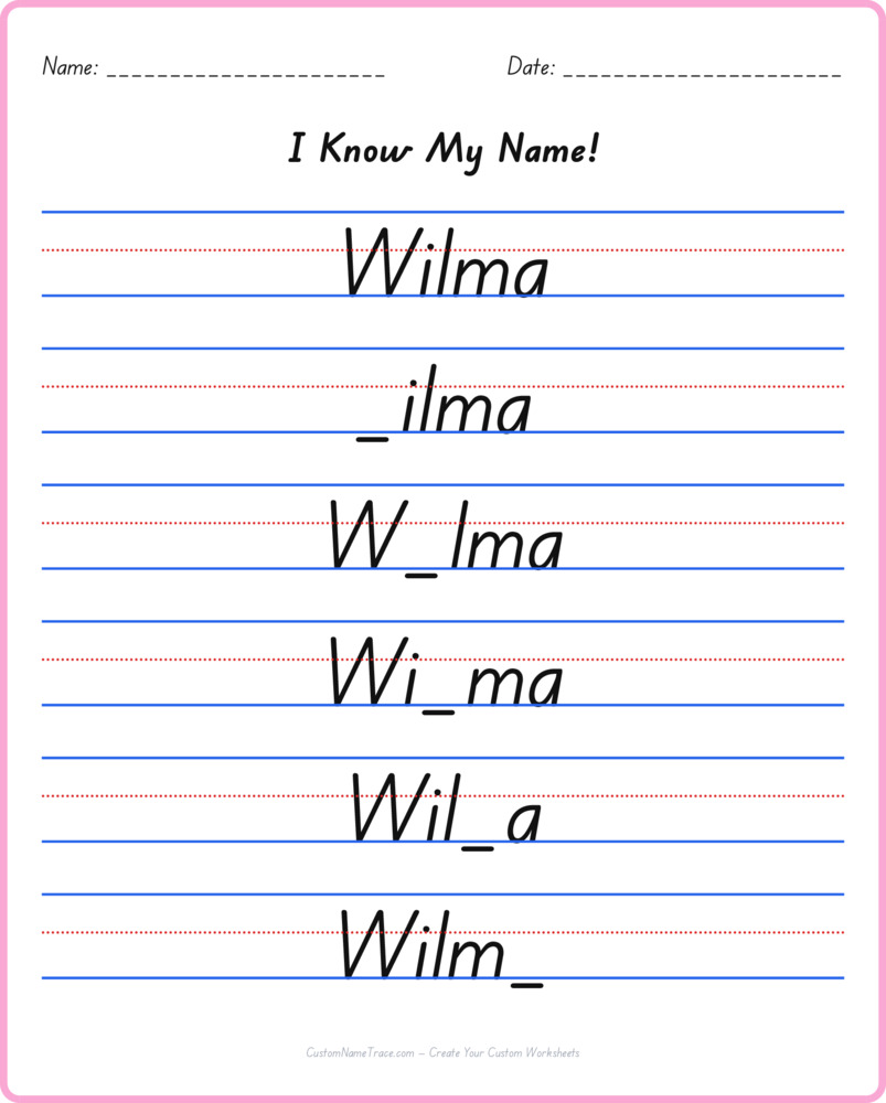 Free Wilma custom name tracing - fill-in-the-blank free worksheet