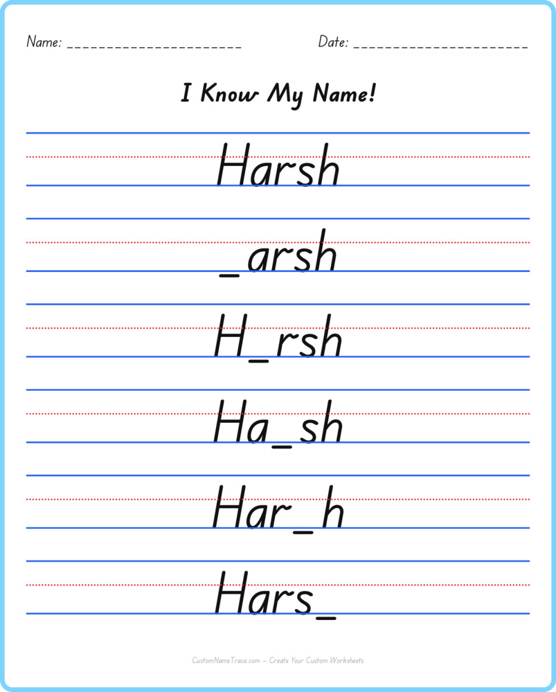 Free Harsh custom name tracing - fill-in-the-blank free worksheet