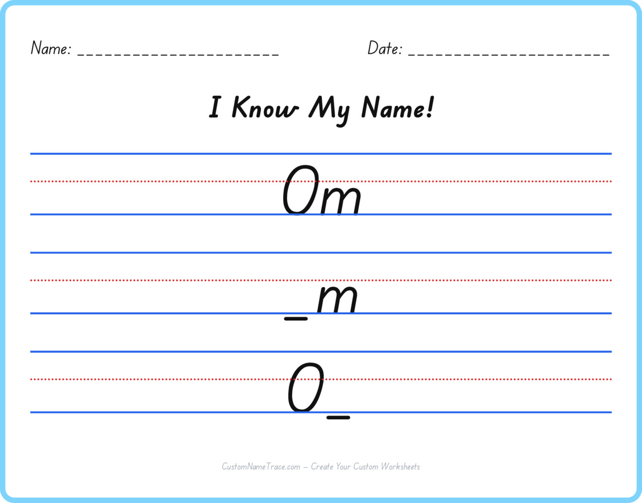 Free Om custom name tracing - fill-in-the-blank free worksheet