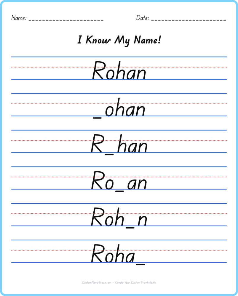 Free Rohan custom name tracing - fill-in-the-blank free worksheet