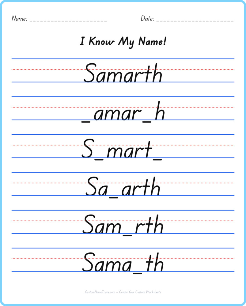 Free Samarth custom name tracing - fill-in-the-blank free worksheet