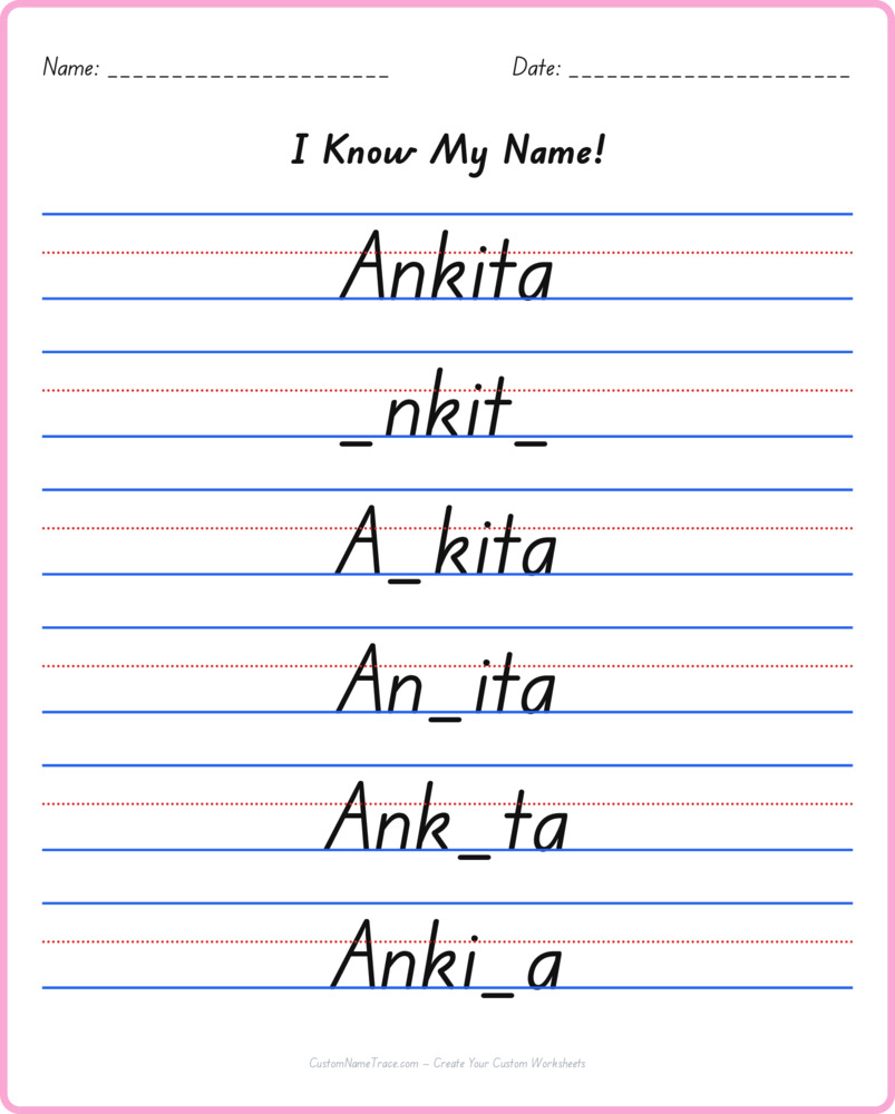 Free Ankita custom name tracing - fill-in-the-blank free worksheet