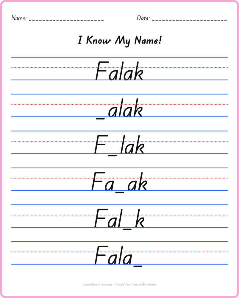 Free Falak custom name tracing - fill-in-the-blank free worksheet