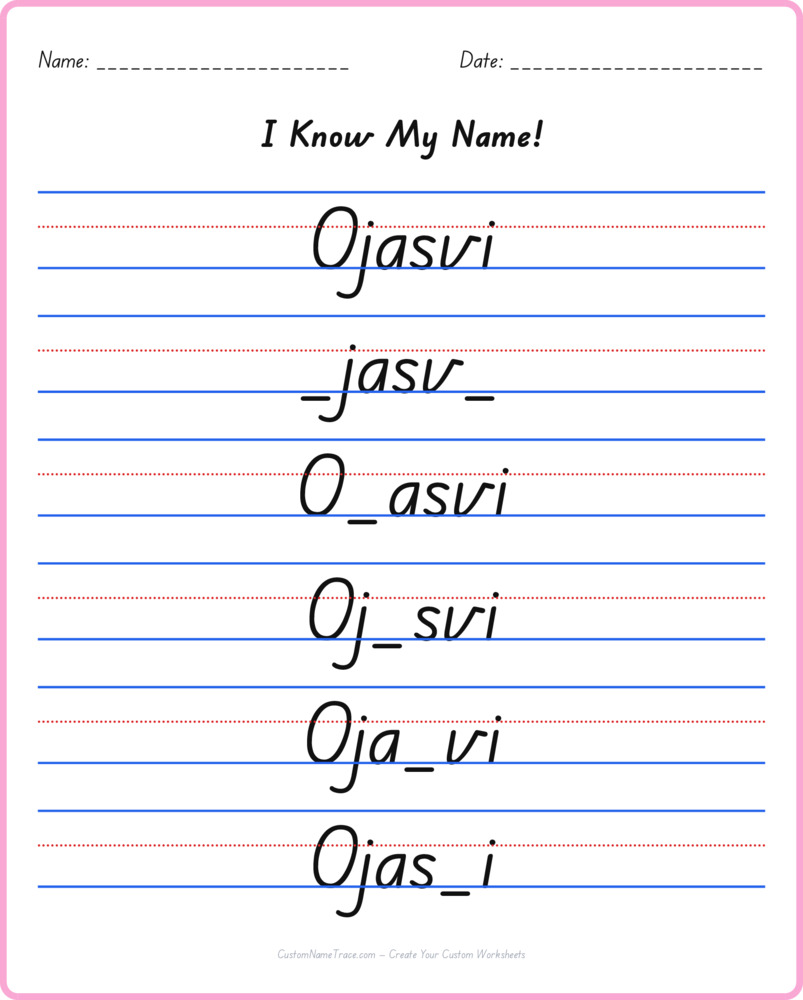 Free Ojasvi custom name tracing - fill-in-the-blank free worksheet