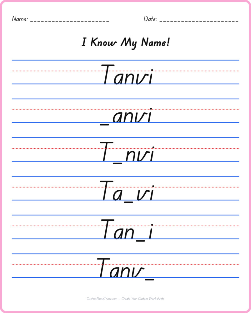 Free Tanvi custom name tracing - fill-in-the-blank free worksheet