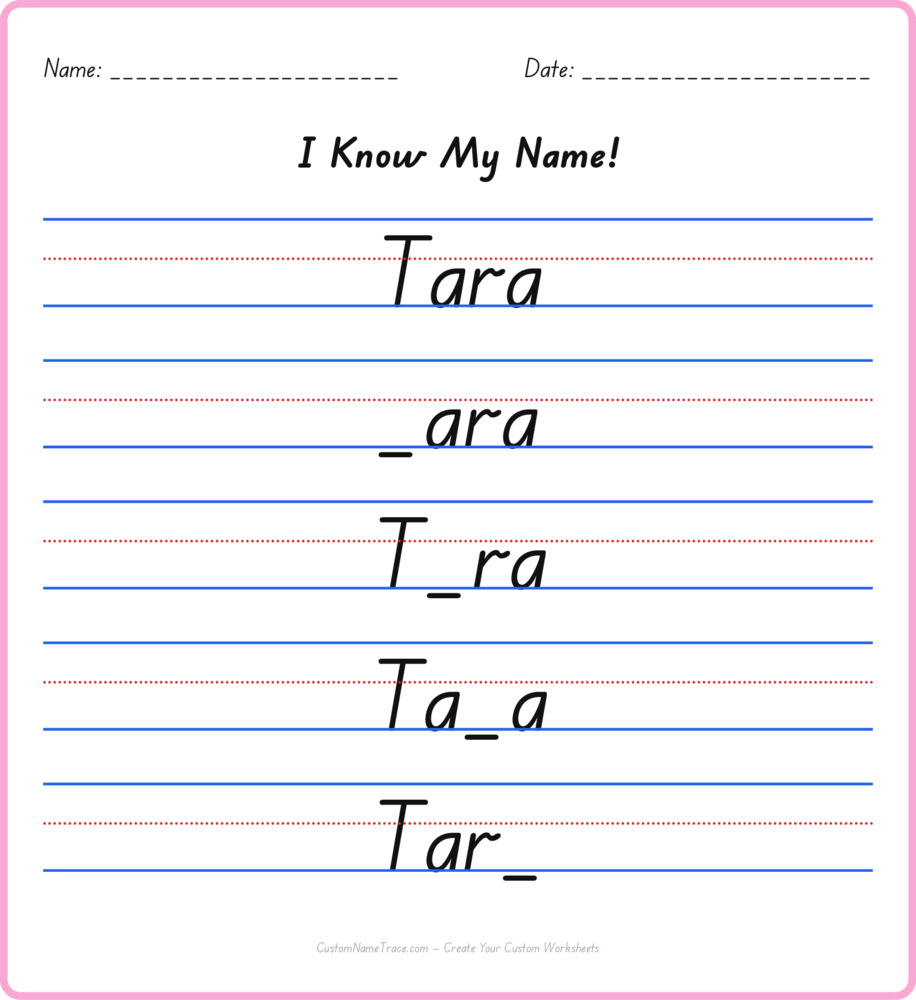 Free Tara custom name tracing - fill-in-the-blank free worksheet