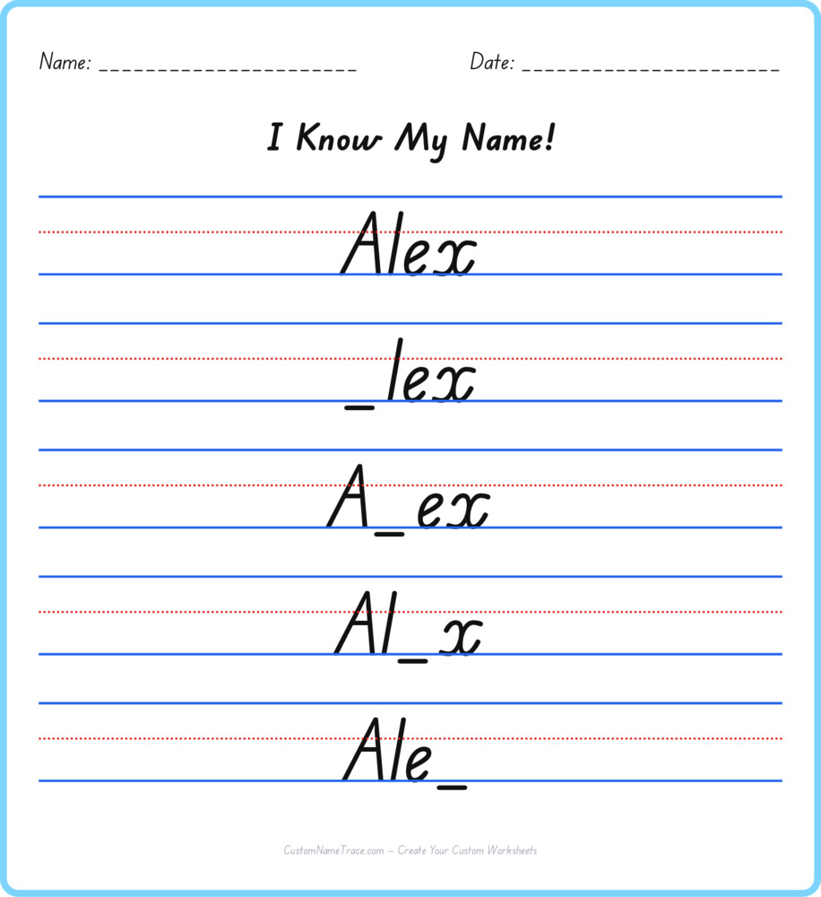 Free Alex custom name tracing - fill-in-the-blank free worksheet